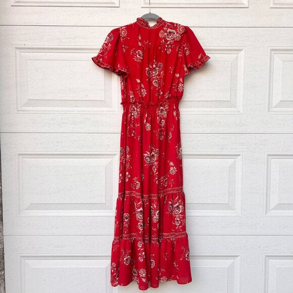 Max Studio Women's Red Flutter Sleeve V-neck Tier Maxi Dress - Small - Picture 5 of 8